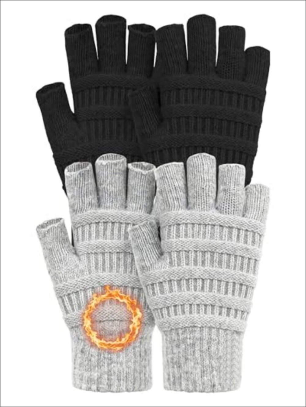 2 Pairs Fingerless Gloves Women Winter Warm Half Finger Knit Acrylic
